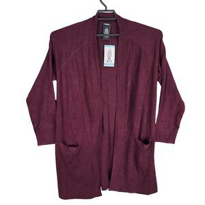 Womens Premise Burgundy Open Front Long Cardigan Sweater Front Pockets Size L